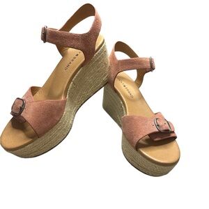 Lucky Brand Size 7.5 Suede Espadrille Wedge Sandals - Dusty Rose